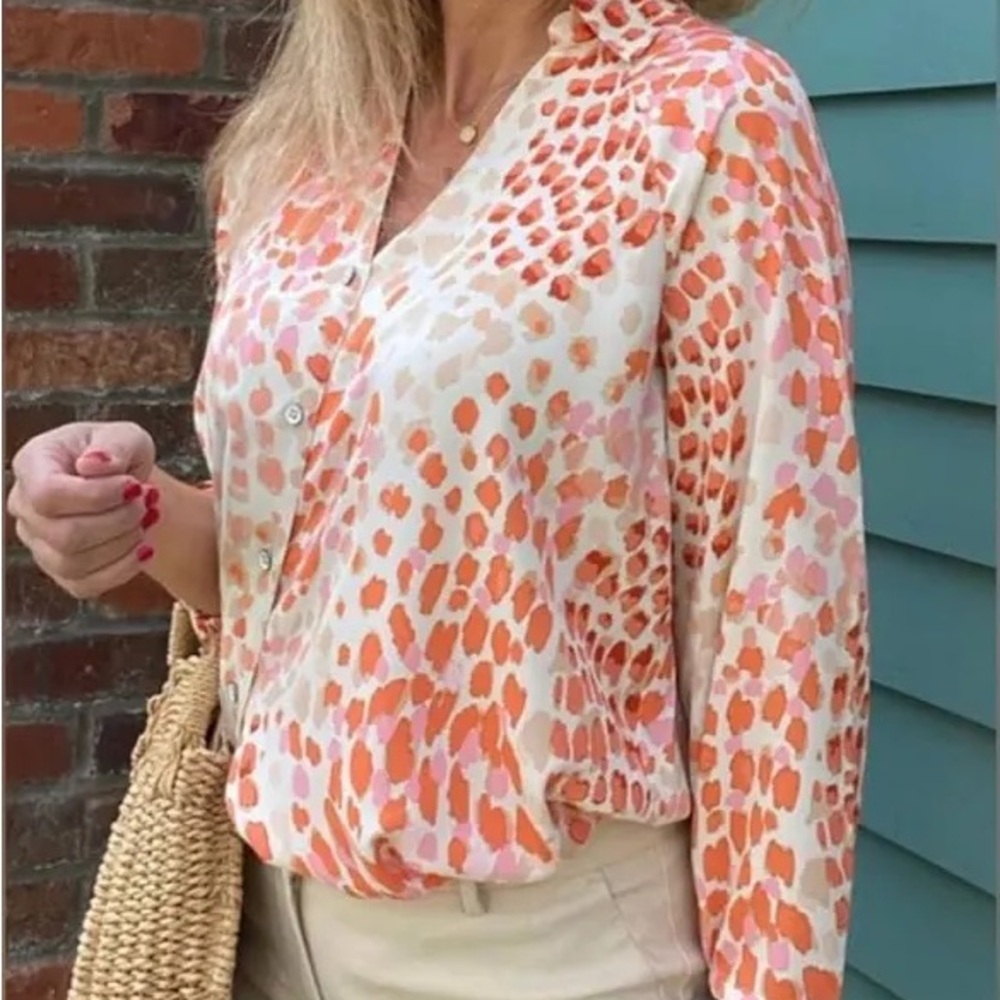 CAbi Go-To Orange and White Button Down Top - Picture 5 of 10